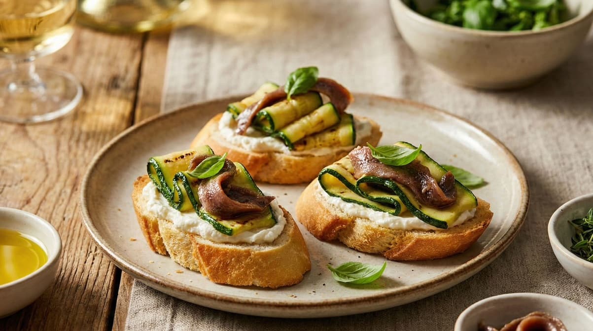 Panini al Sesamo con Mozzarella, Zucchine e Acciughe