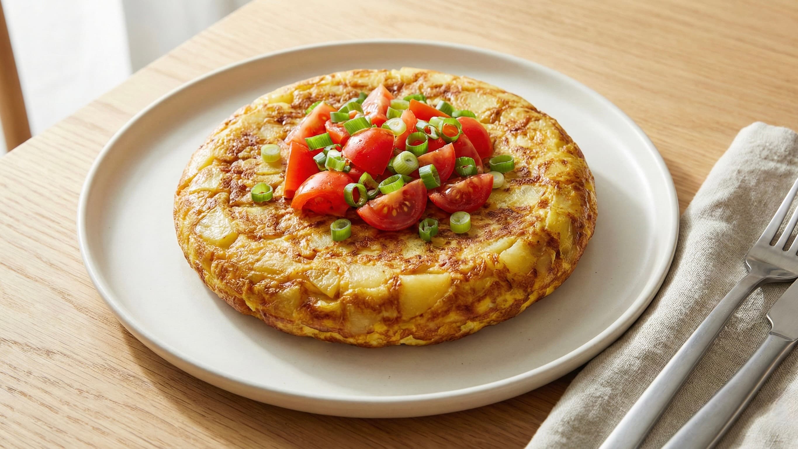 Tortilla di Patate con Pomodoro e Cipollotto