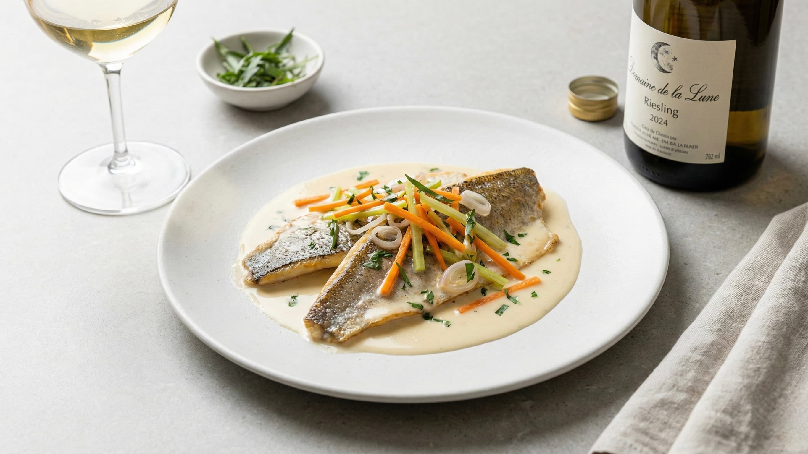 Trota al Riesling in Court-Bouillon con Julienne di Verdure