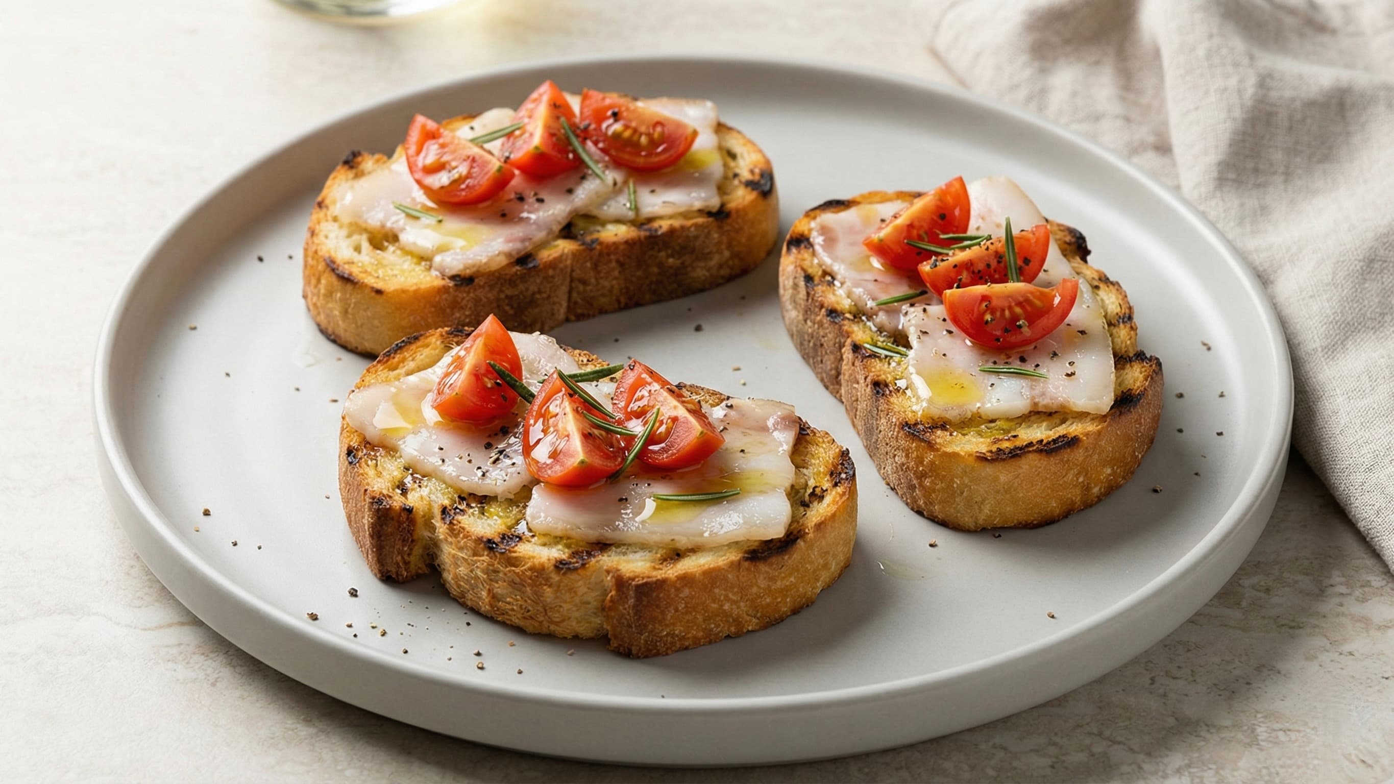 Crostini con Lardo di Colonnata e Pomodorini