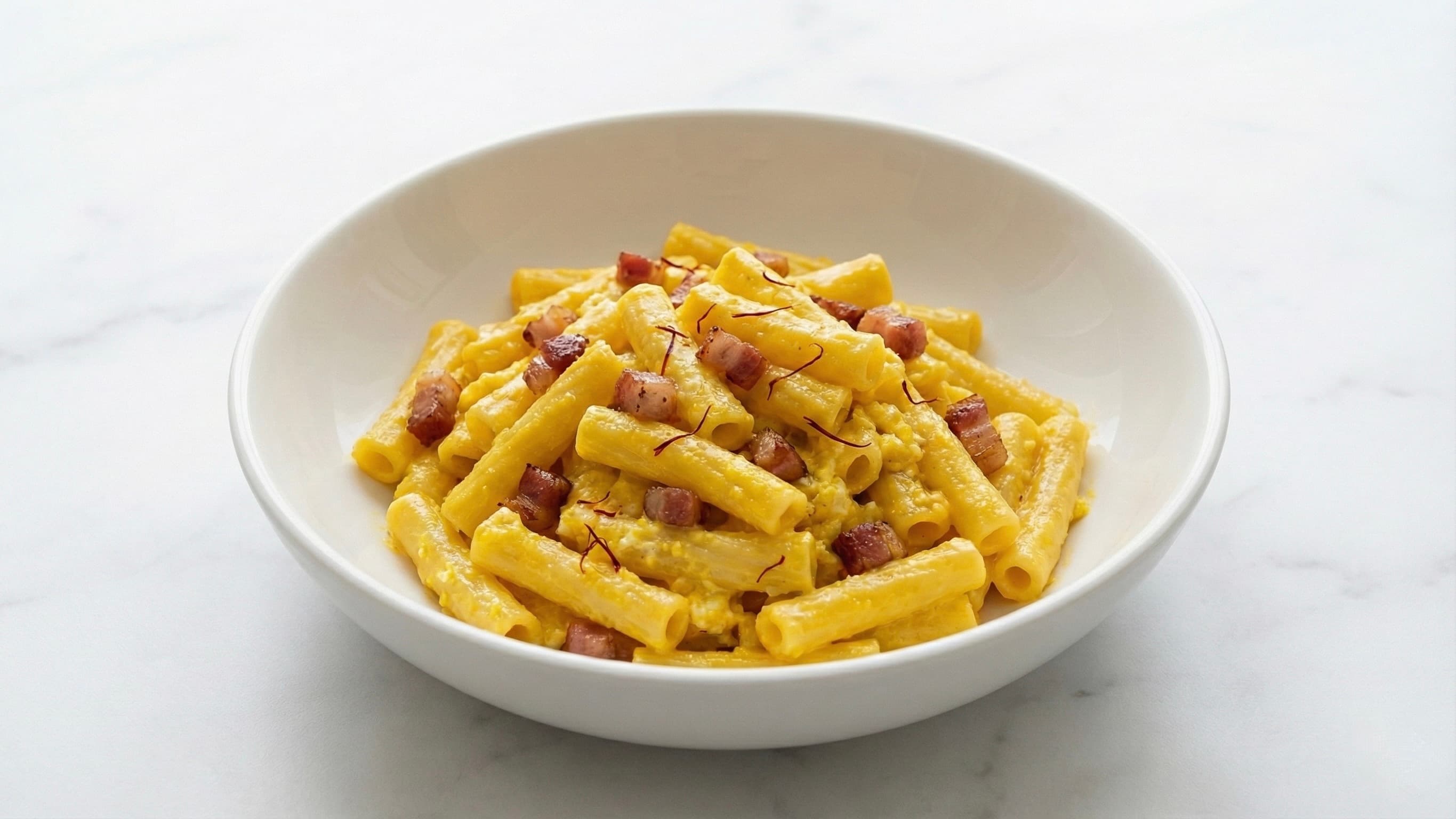 Maccheroncini con Ricotta, Guanciale e Zafferano