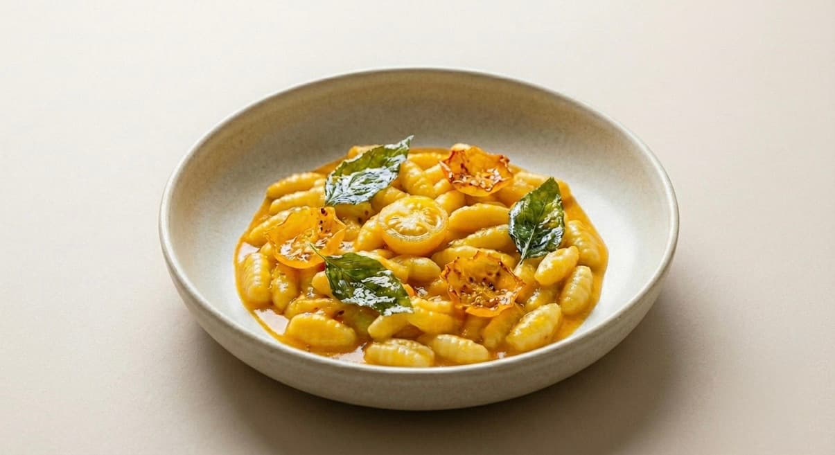 Gnocchetti di Patate con Pomodorini Gialli, Pepe e Basilico