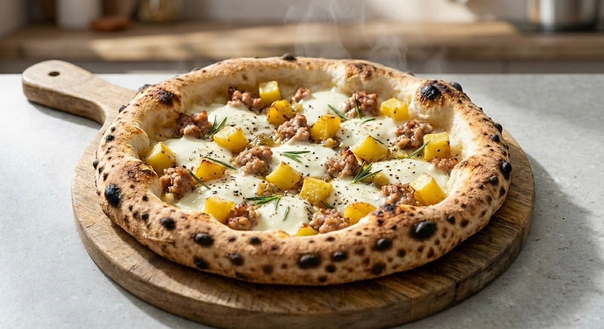 Pizza con Salsiccia, Patate e Mozzarella 