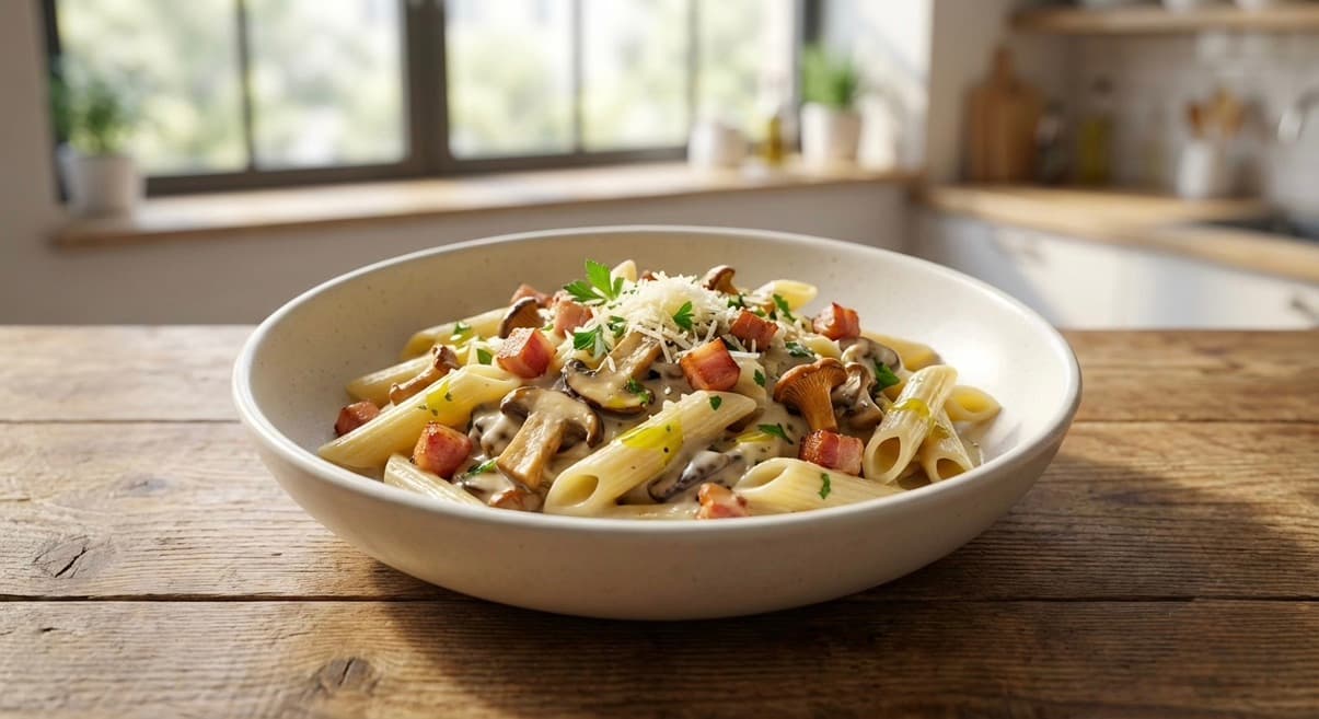 Penne Panna Funghi e Pancetta