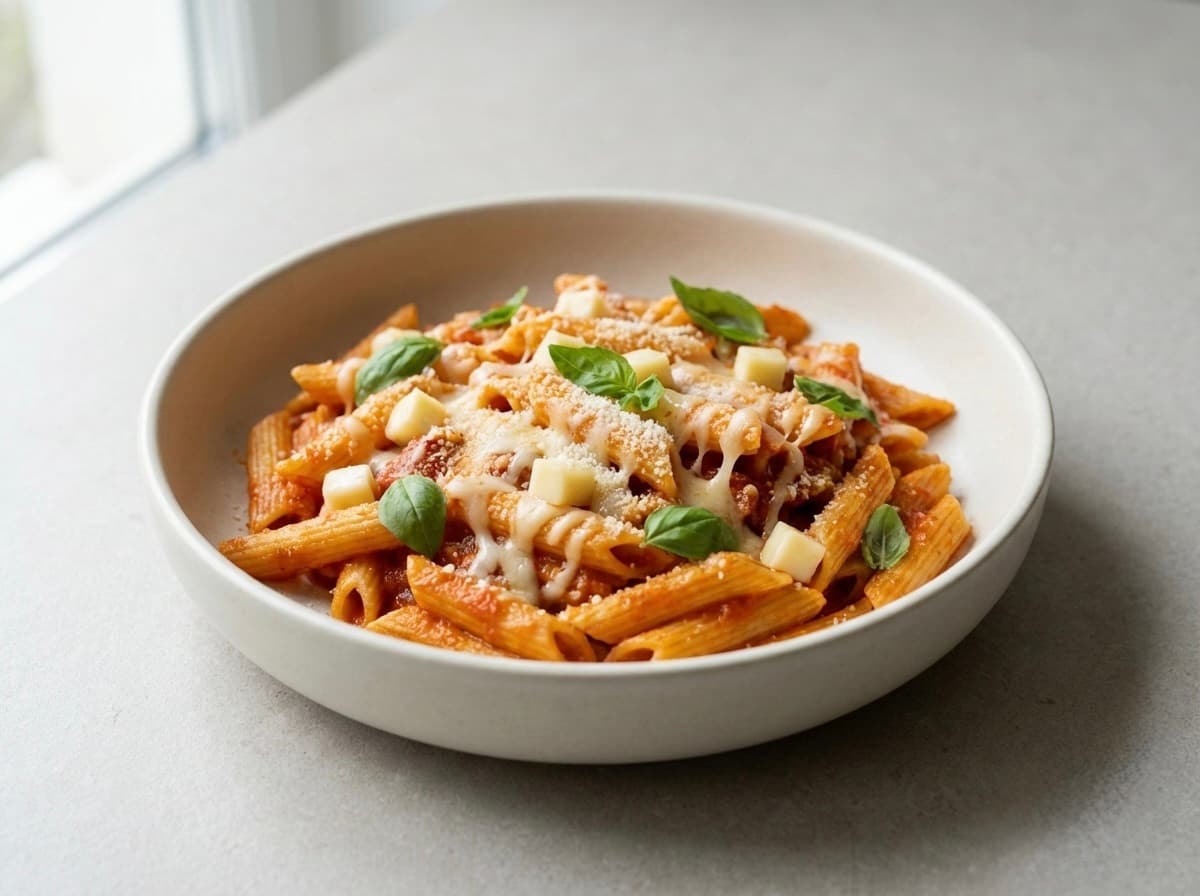 Penne al Pomodoro e Formaggio Filante